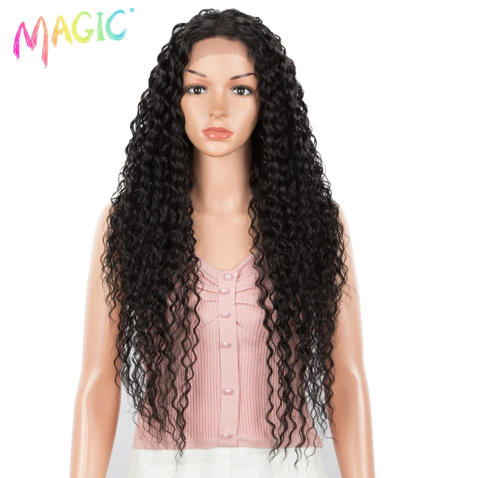 Magic Synthetic Lace Wig Wave Wigs Omber Blonde Wig High Temperature Fiber Curly Hair Wigs For Women Cosplay Lace Front Wig