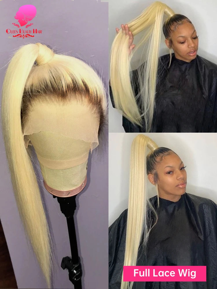 13x6 Lace Frontal Wig 1B 613 Ombre Blonde Full Lace Human Hair Wig Dark Roots Pre Plucked Lace Front Human Hair Wigs for Women