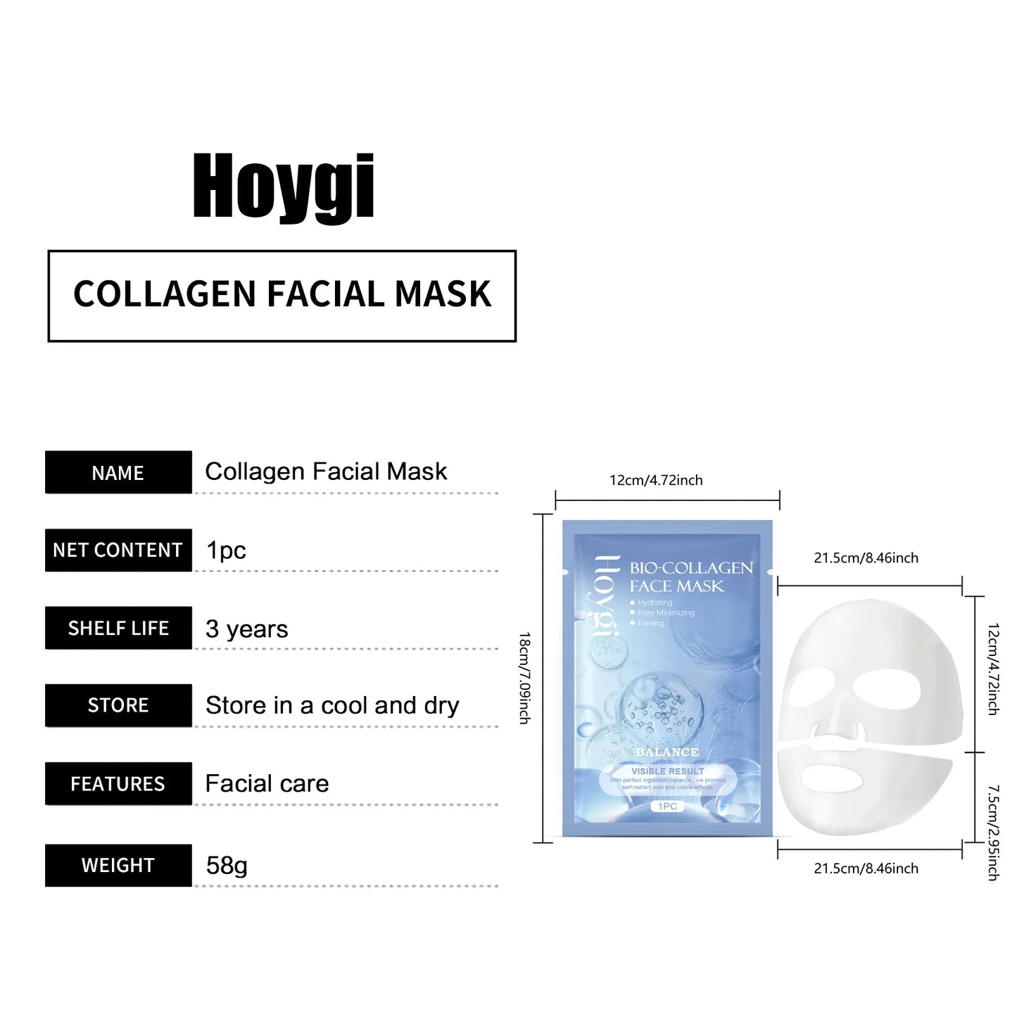 Collagen Facial Mask Anti Aging Reduce Fine Lines Wrinkle Removal Brightening Firming Hydrating Shrinking Pore Moisturizing Mask