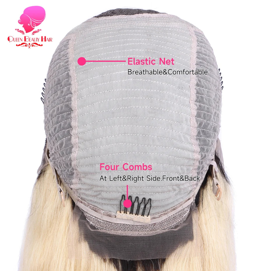 13x6 Lace Frontal Wig 1B 613 Ombre Blonde Full Lace Human Hair Wig Dark Roots Pre Plucked Lace Front Human Hair Wigs for Women