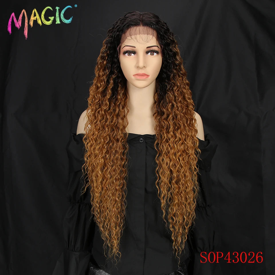 Magic Synthetic Lace Wig Wave Wigs Omber Blonde Wig High Temperature Fiber Curly Hair Wigs For Women Cosplay Lace Front Wig