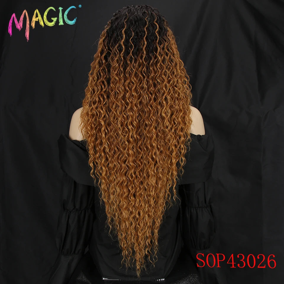 Magic Synthetic Lace Wig Wave Wigs Omber Blonde Wig High Temperature Fiber Curly Hair Wigs For Women Cosplay Lace Front Wig