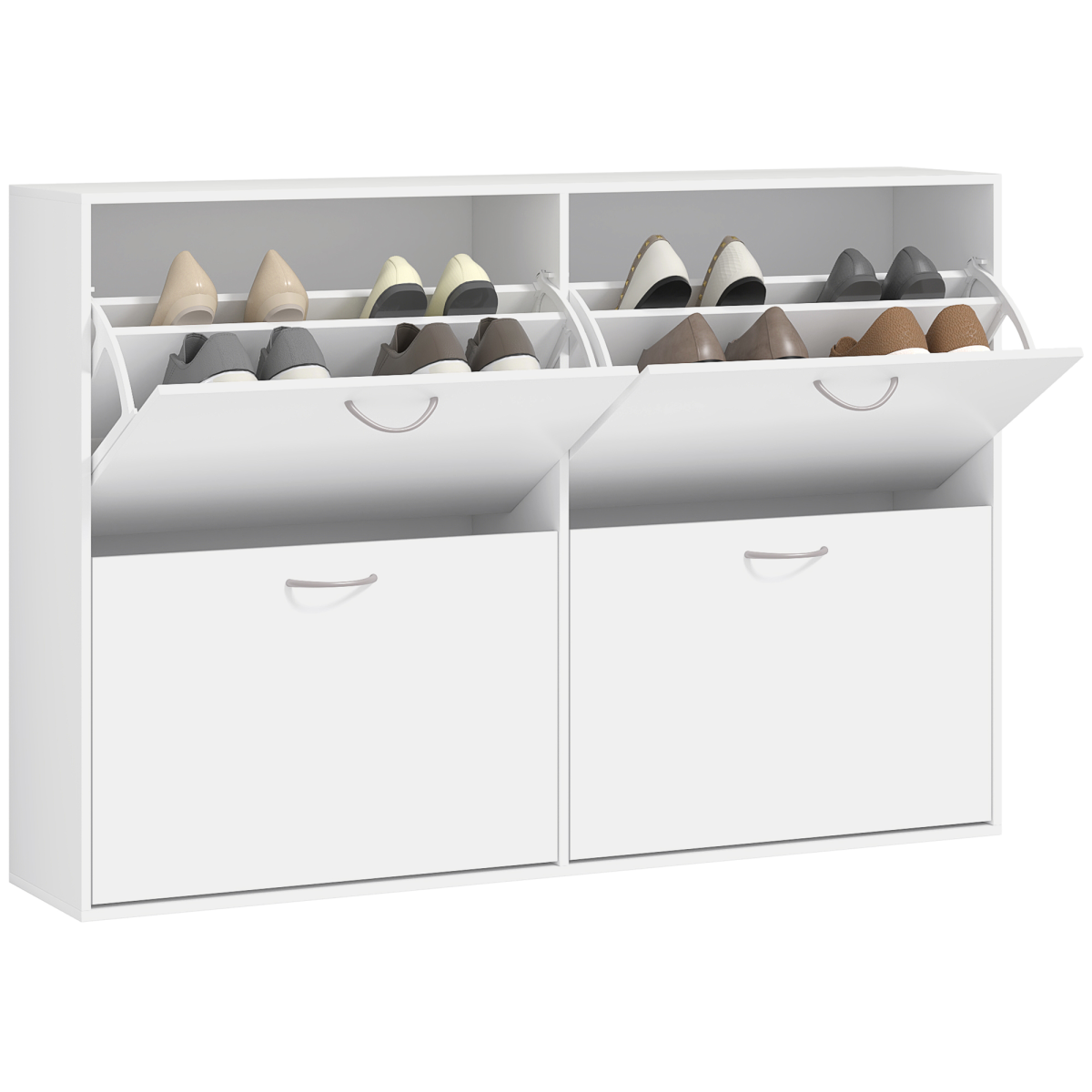 Wooden 4 Drawer Shoes Cabinet Multi Flip Down Shelf Drawer Organizer - White