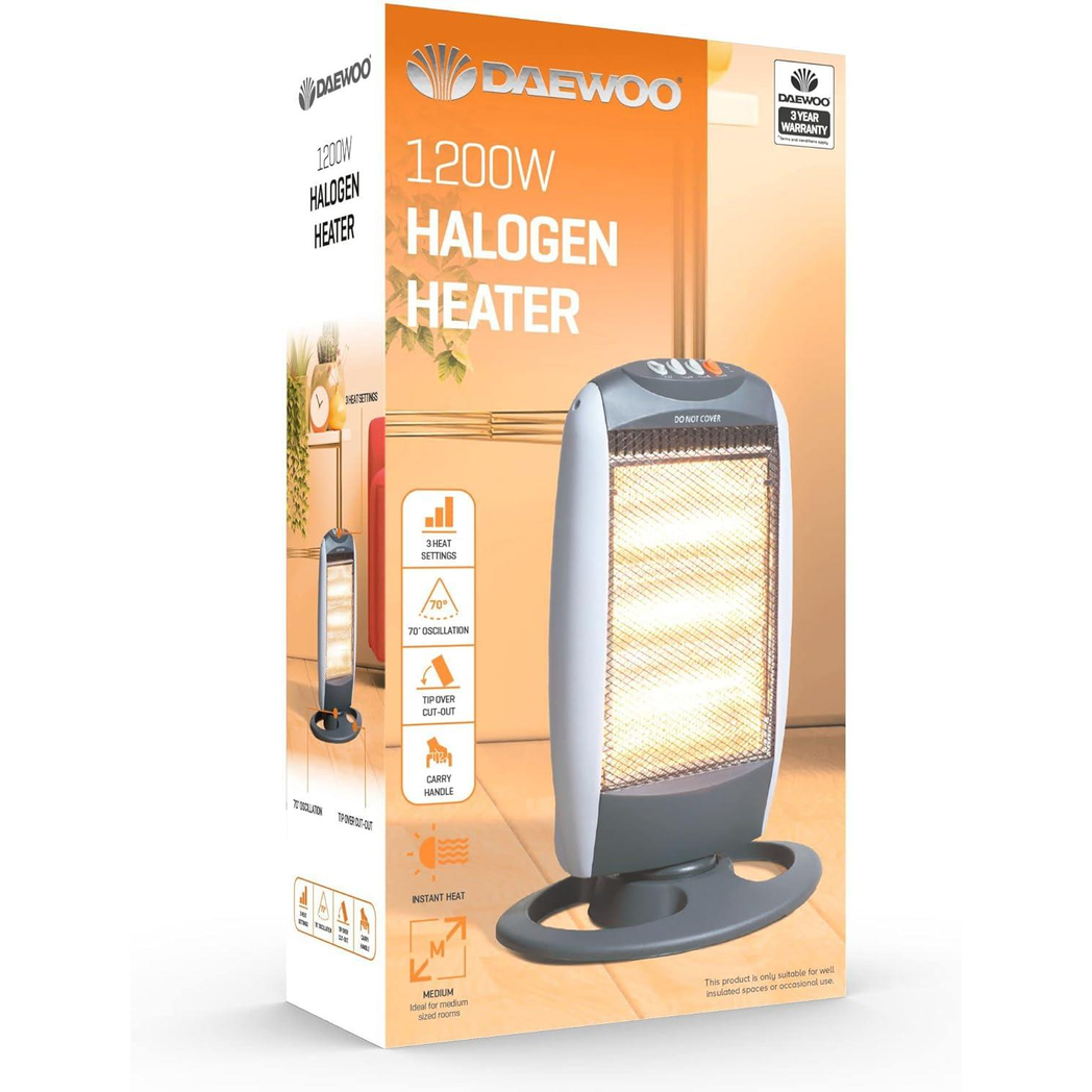 Daewoo 1200w Oscillating Halogen Heater HEA1416