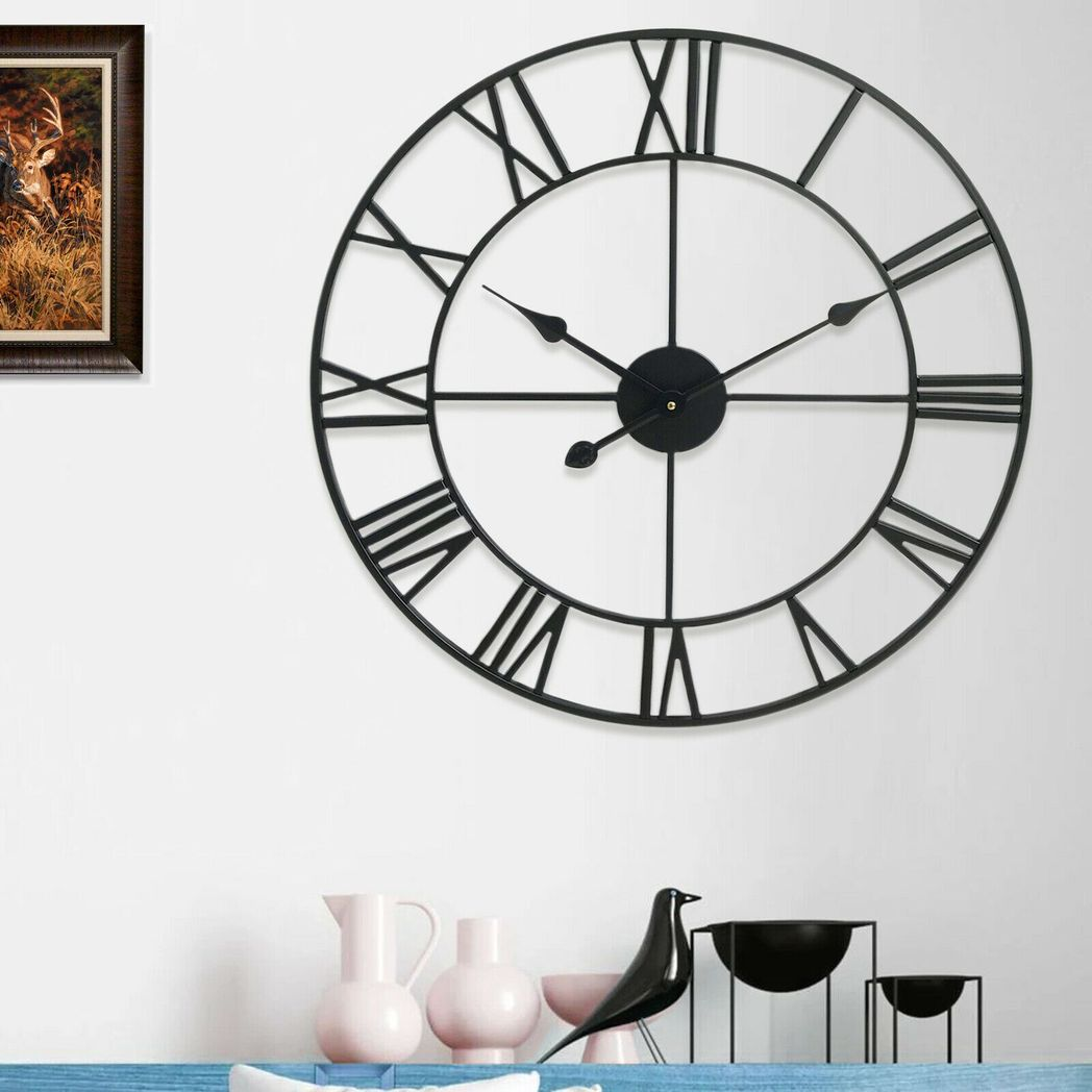 60CM ROMAN METAL CLOCK BLACK