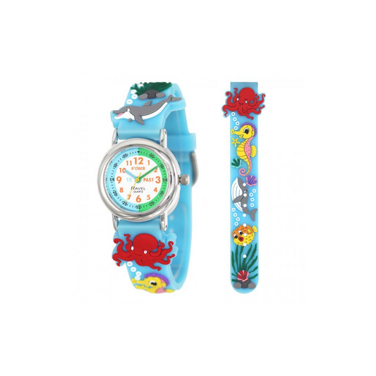Ravel Children Girls 3D Cartoon Time Teacher Watch Blue Sea Life R1513.98