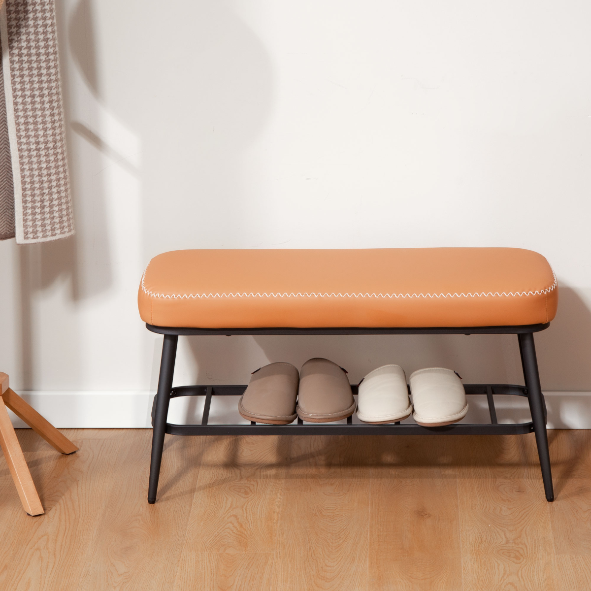 Leather Shoe Storage Bench