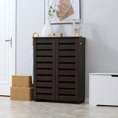 HOMCOM Shoe Storage Cabinet with Slatted Doors for 15 Pairs of Shoes Brown