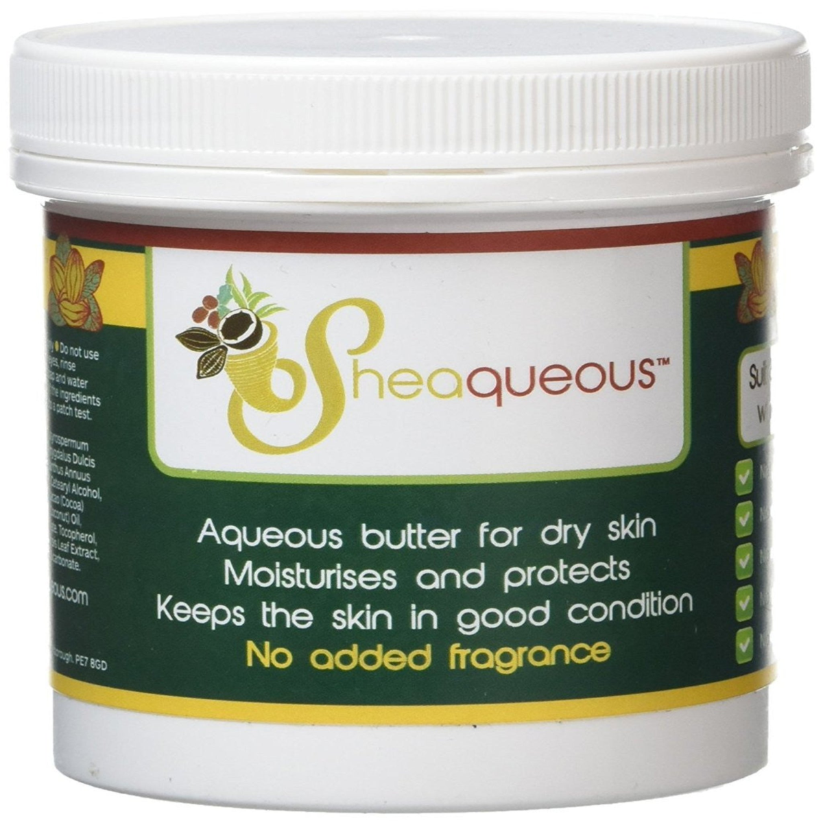 5 Pots of Sheaqueous Aqueous Cream with Organic Shea Butter, Almond Oil, cocoa butter, vitamin E. A natural aqueous cream for very dry skin, for Sensitive Skin, Children, Eczema prone skin , Use in Pregnancy for expanding tummy NO ADDED FRAGRANCE