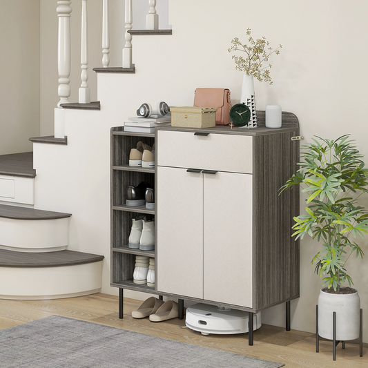 HOMCOM Hallway Shoe Cabinet with 3 Adjustable Shelves Graphite Wood Effect