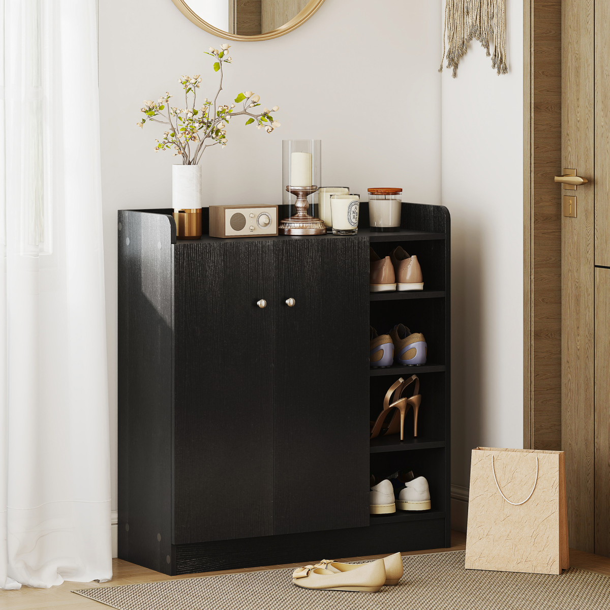 HOMCOM Shoe Storage Cabinet Footwear Rack Stand w/Adjustable Shelves Black