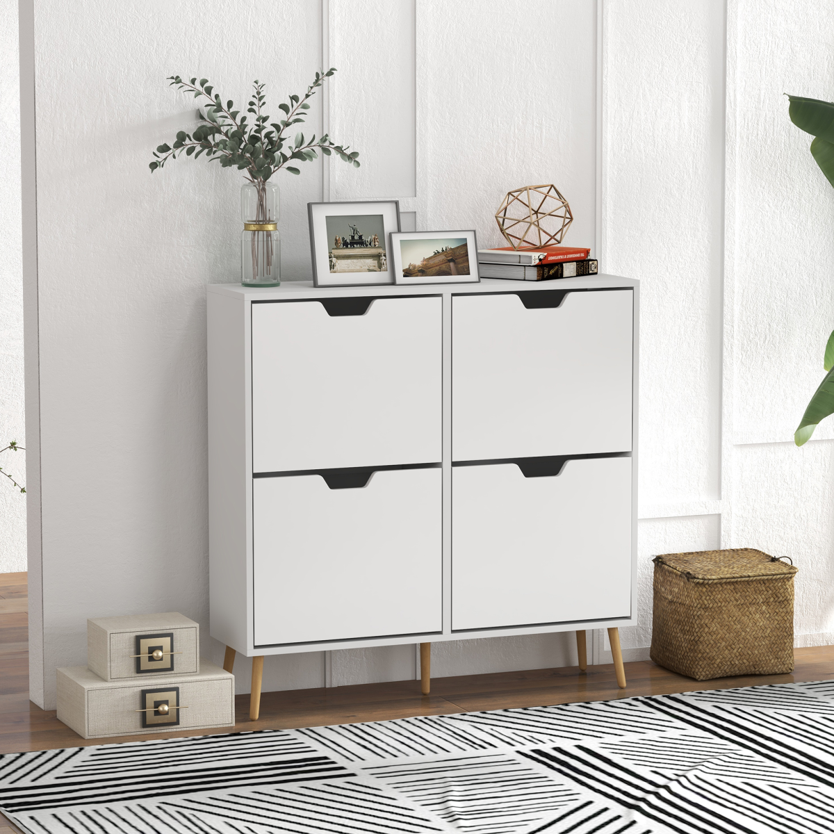 HOMCOM Shoe Storage Cabinet with 4 Flip Drawers for 16 Pairs of Shoes, White