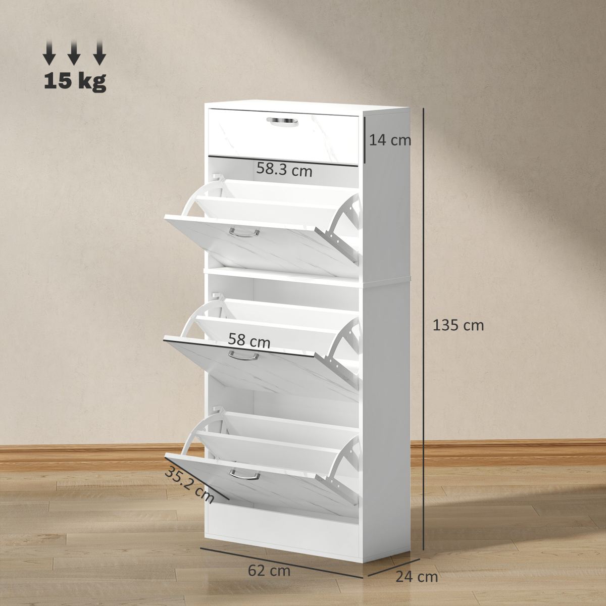 Three drawer shoe cabinet