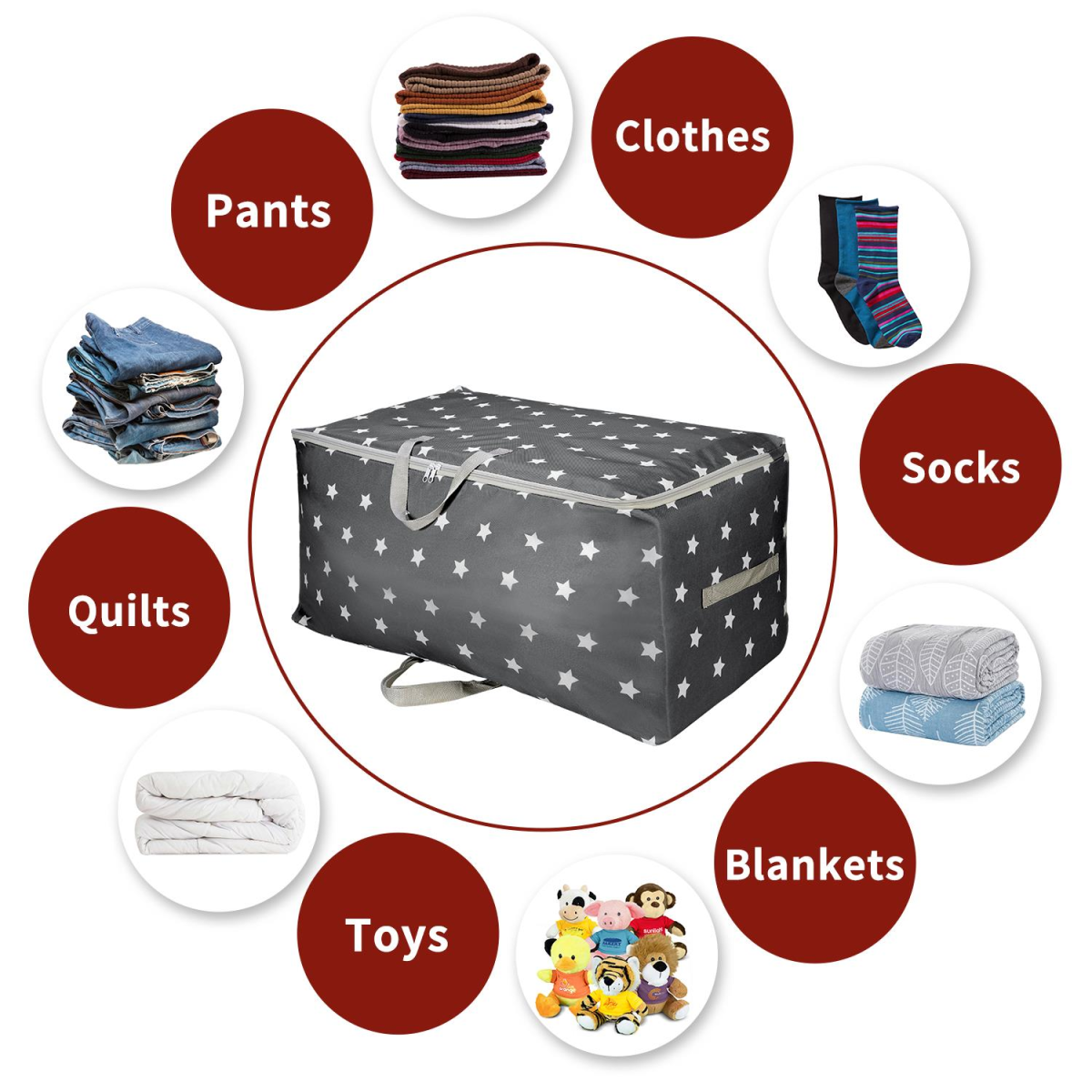 VINSANI 3pc STORAGE BAGS DARK GREY STAR 0000341