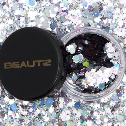 Beautz Chunky Glitter Available in 5 Varieties 10ml pot with 5g of Cosmetic Glit[Silver]