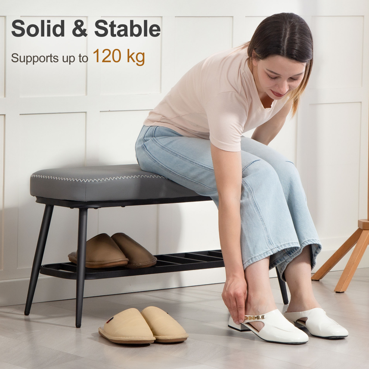 Leather Shoe Storage Bench