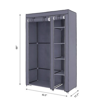 67" Portable Clothes Closet Wardrobe with Non-woven Fabric and Hanging Rod Quick and Easy to Assemble Gray