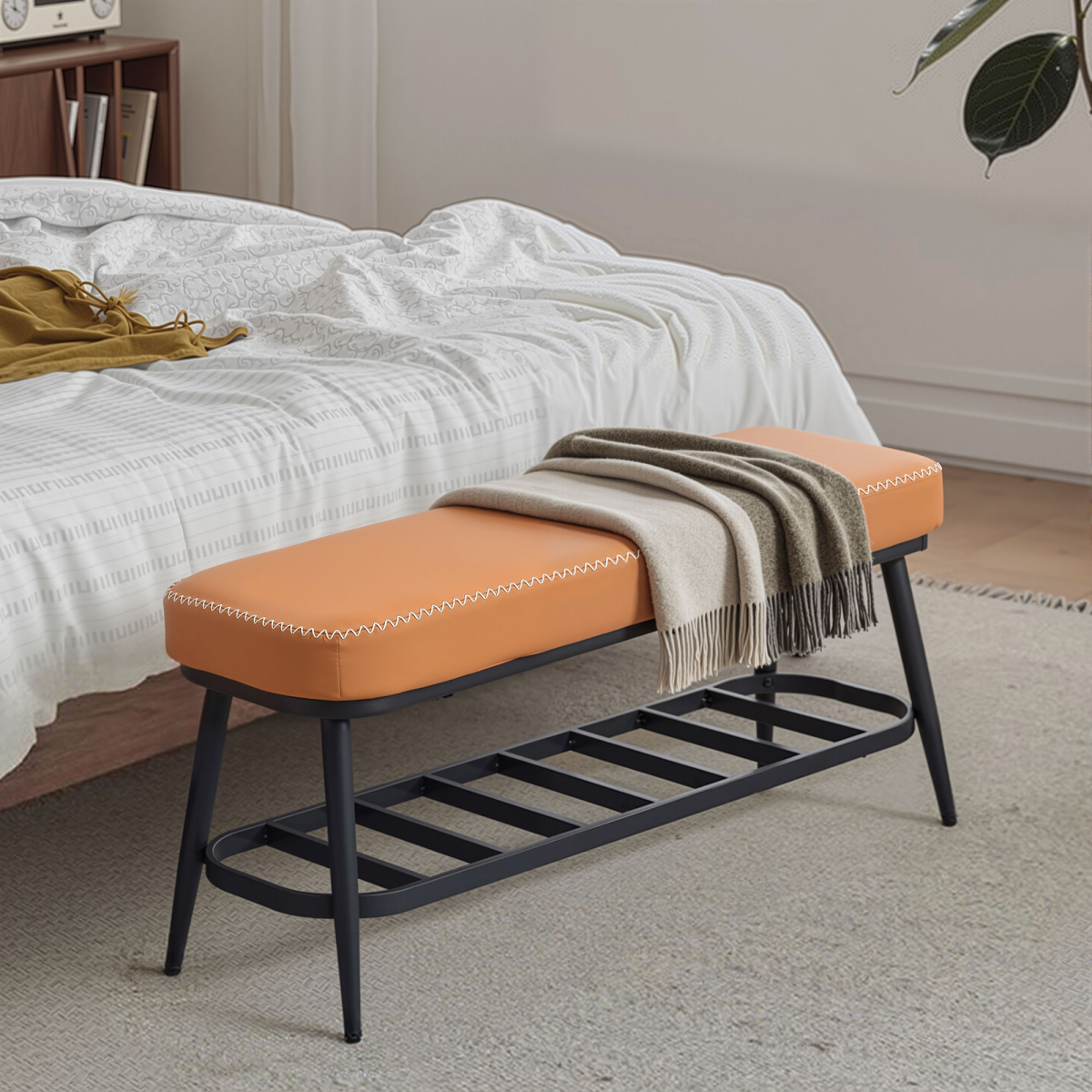 Leather Shoe Storage Bench