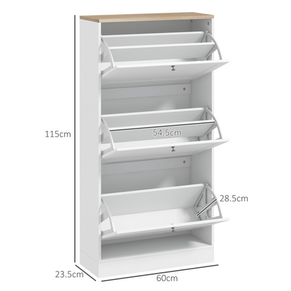 HOMCOM Narrow Shoe Cabinet with 3 Flip Drawers for 18 Pairs of Shoes White