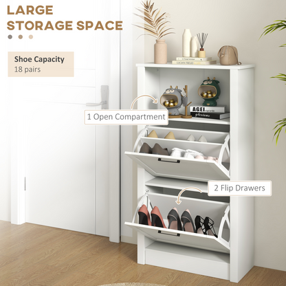 HOMCOM Modern Shoe Cabinet with 2 Flip Drawers and Adjustable Shelves, White