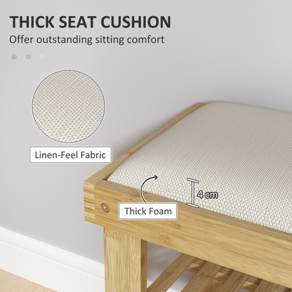 HOMCOM 3-Tier Shoe Storage Bench, Bamboo Shoe Rack for Entryway, Cream
