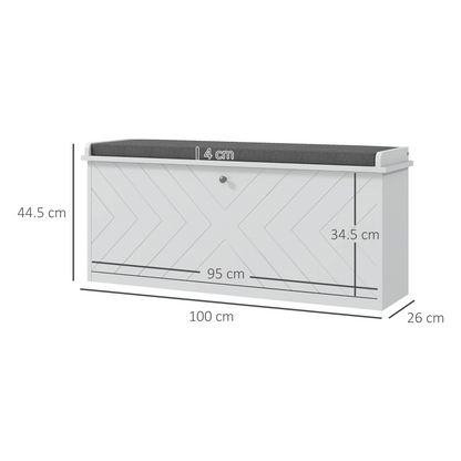 HOMCOM Shoe Bench with Flip Drawer, Cushion, 10 Pairs for Entryway White