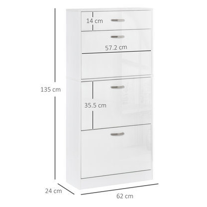 Shoe Cabinet 4 Drawers Storage with Flip Doors Shelves for 18 Pairs White