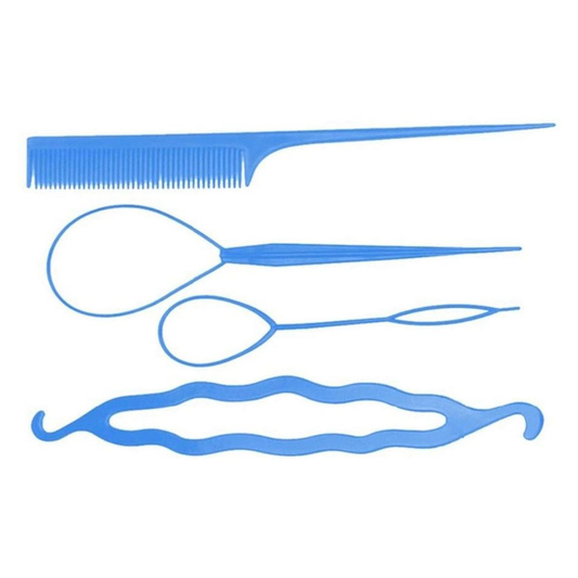 4pcs Set Styling Clip Bun Maker Hair Twist Braid Ponytail Tool Accessories, Blue