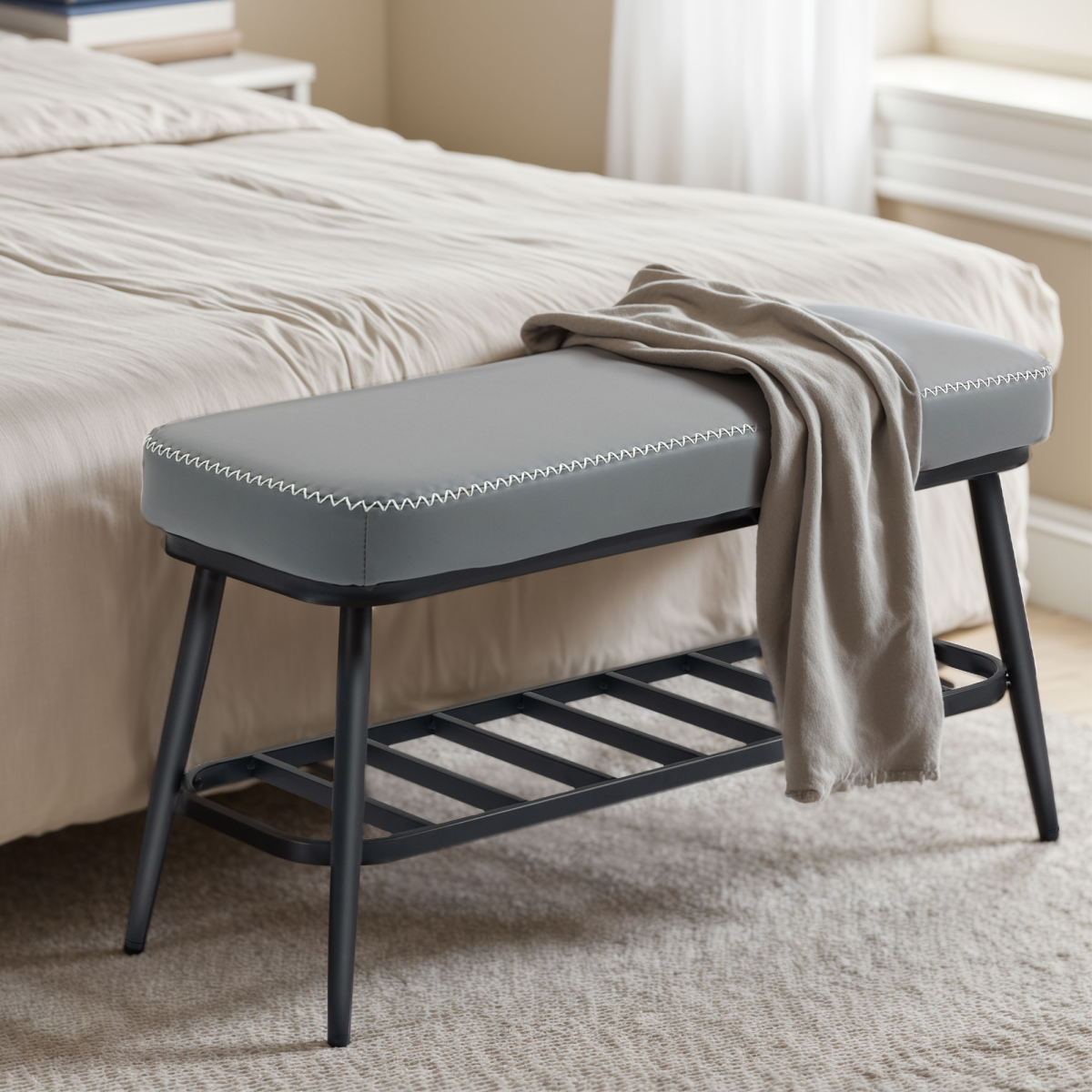 Leather Shoe Storage Bench