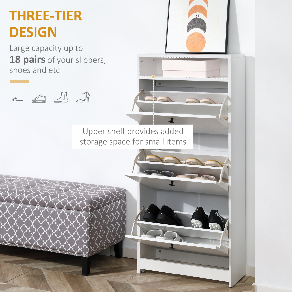 Shoe Storage Cabinet Footwear Organiser Space-saving  3 Drawers -White