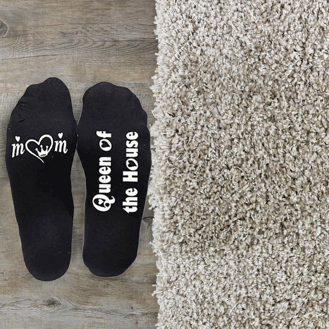 Flo Novelty Cotton Mid Calf Socks with Funny Slogans, Queen of the House, Black