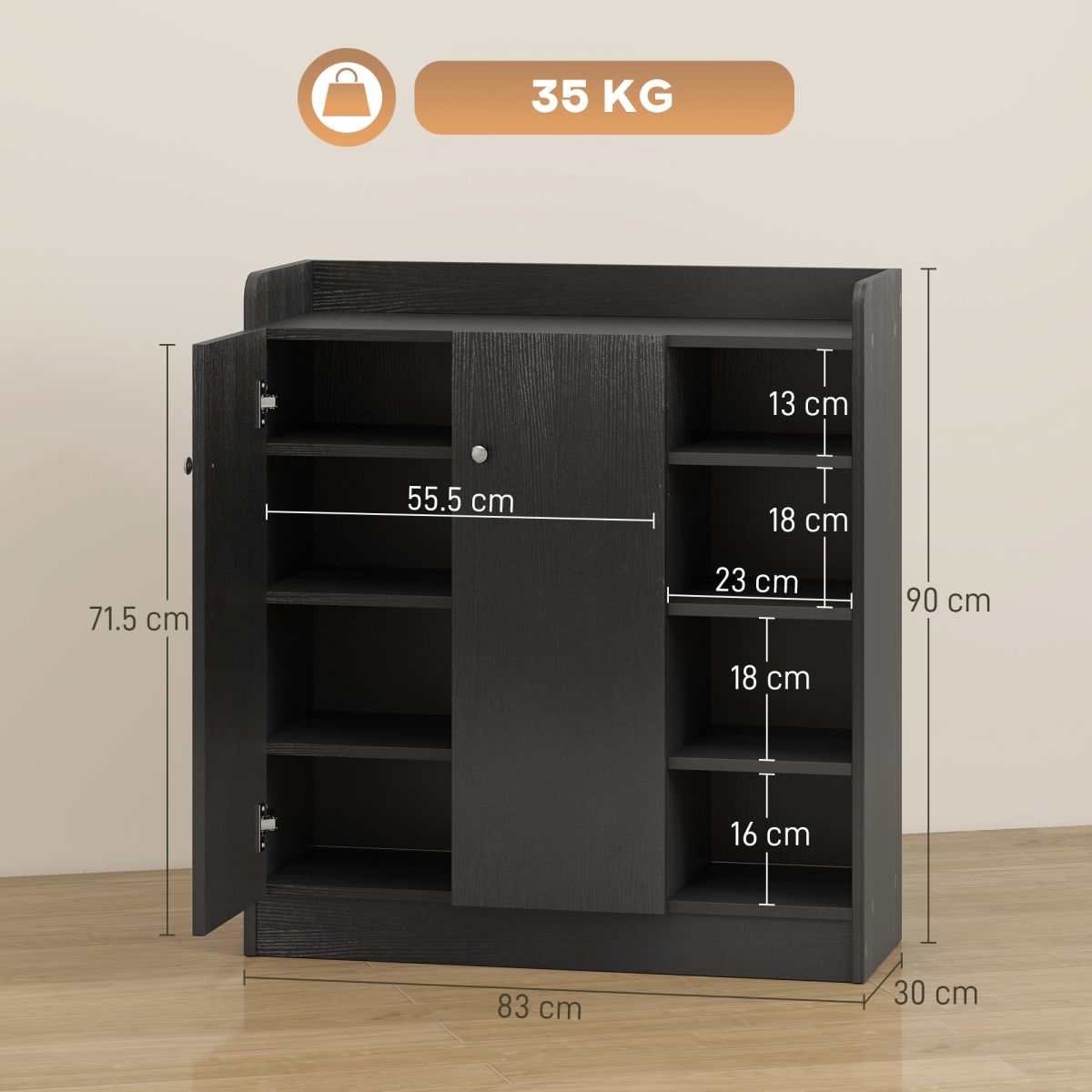 HOMCOM Shoe Storage Cabinet Footwear Rack Stand w/Adjustable Shelves Black