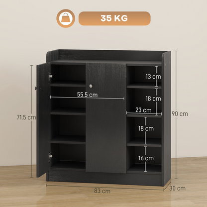 HOMCOM Shoe Storage Cabinet Footwear Rack Stand w/Adjustable Shelves Black