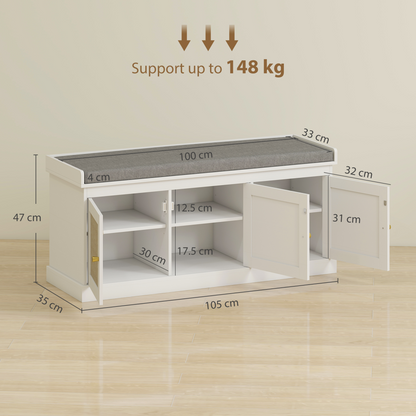 HOMCOM Shoe Storage Bench with Rattan Doors, Cushion, Entryway Shoe Bench