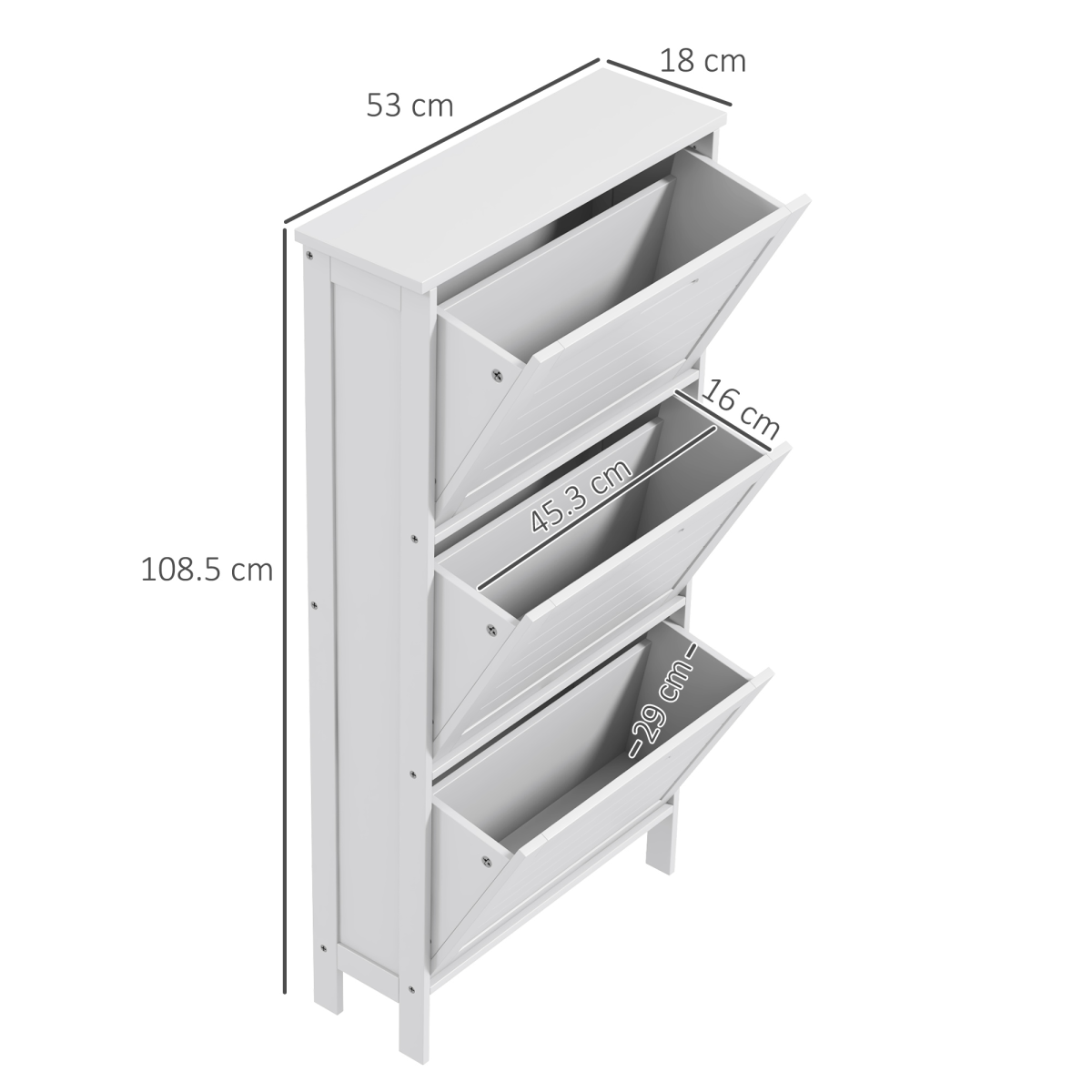 HOMCOM Narrow Shoe Storage Cabinet with 3 Flip Drawers, White