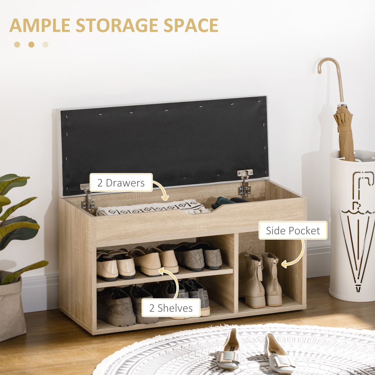 Sit-On Shoe Storage w/ Hidden Compartment Handles Sponge Top 80x30x43 cm Grey