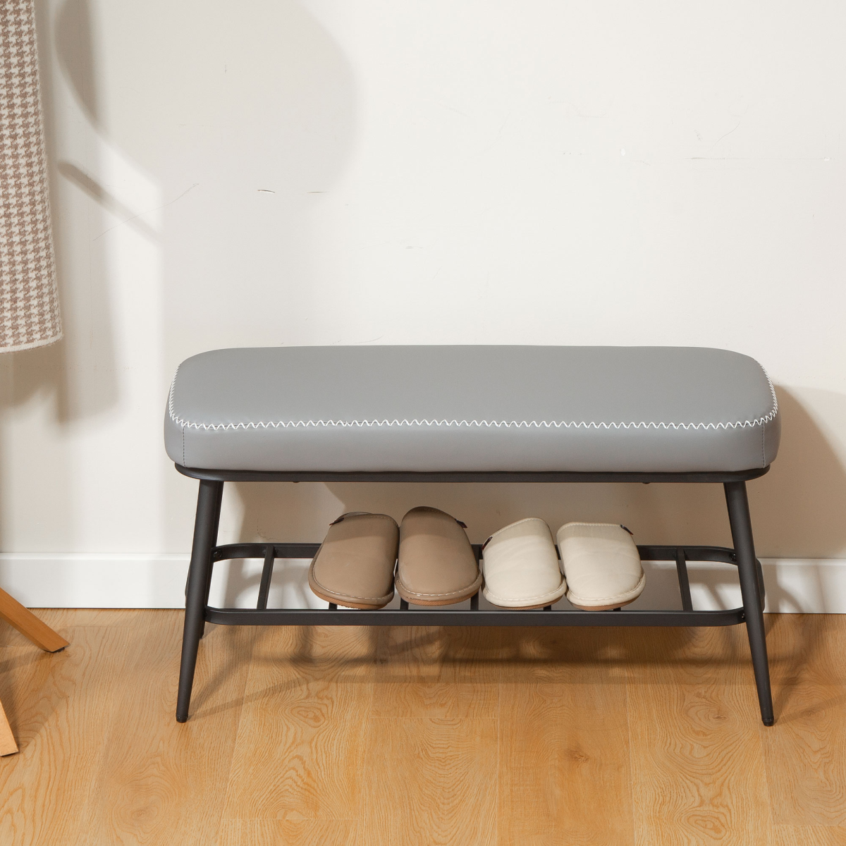Leather Shoe Storage Bench