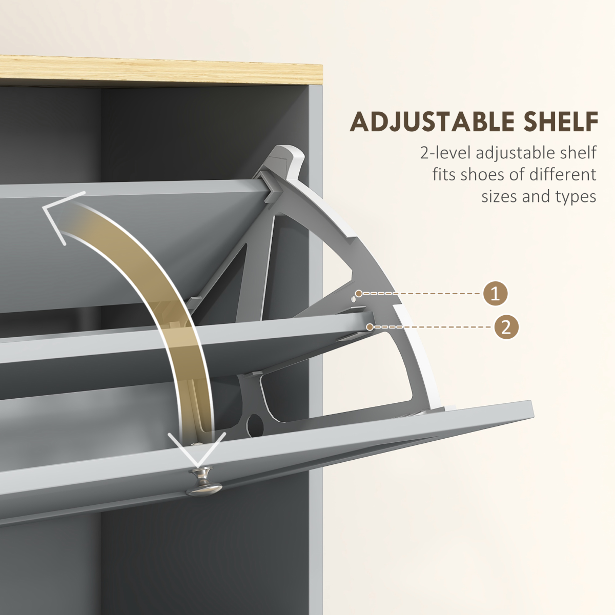 HOMCOM Narrow Shoe Cabinet with 3 Flip Drawers for 18 Pairs of Shoes Grey