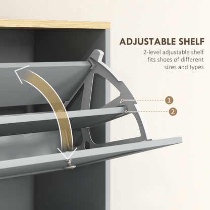 HOMCOM Narrow Shoe Cabinet with 3 Flip Drawers for 18 Pairs of Shoes Grey