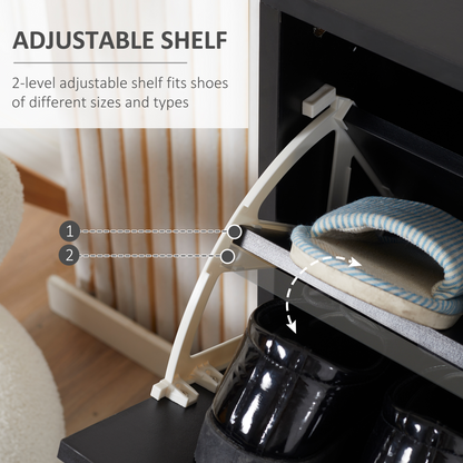 Shoe Cabinet Storage Cupboard 2-Tier Wood 12 Pairs Black