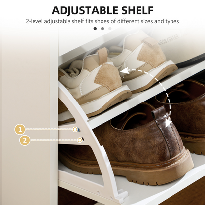 HOMCOM Slim Shoe Cabinet with 2 Flip Drawers for 12 Pairs of Shoes White