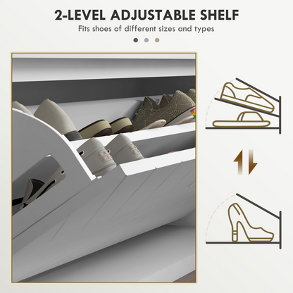 HOMCOM Shoe Bench with Flip Drawer, Cushion, 10 Pairs for Entryway White