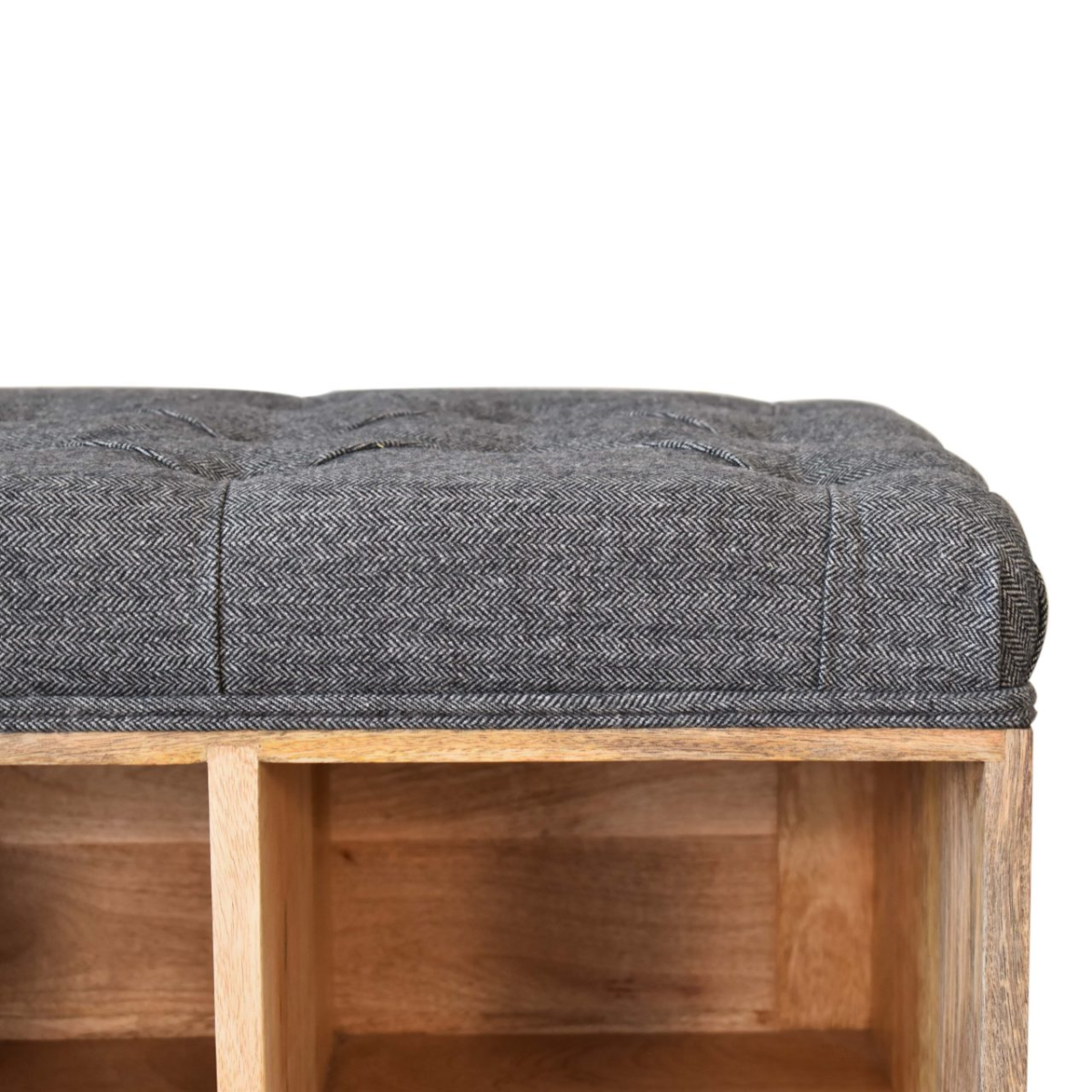 Artisan Furniture Solid Mango Wood Mini Black Shoe Storage Footstool