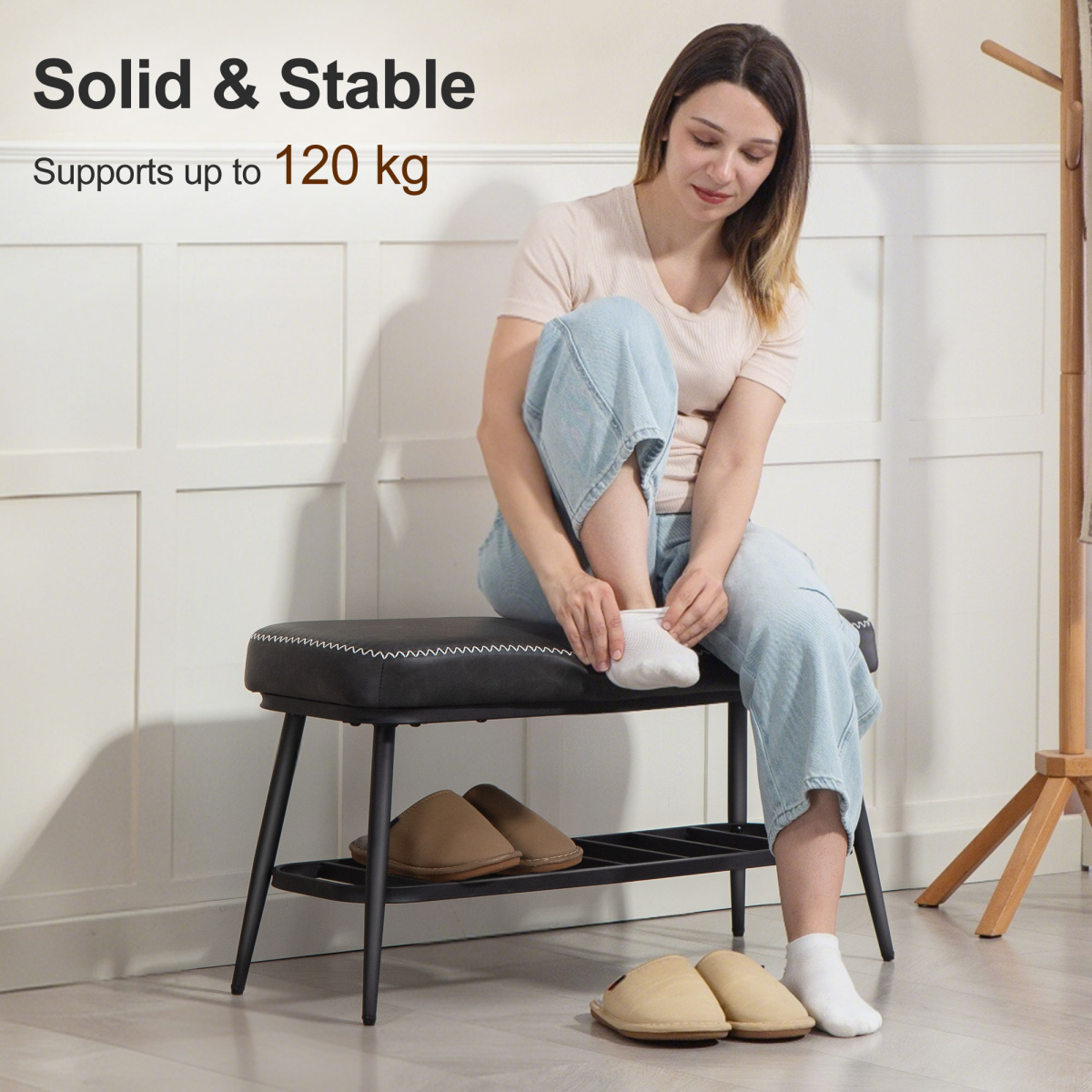 Leather Shoe Storage Bench