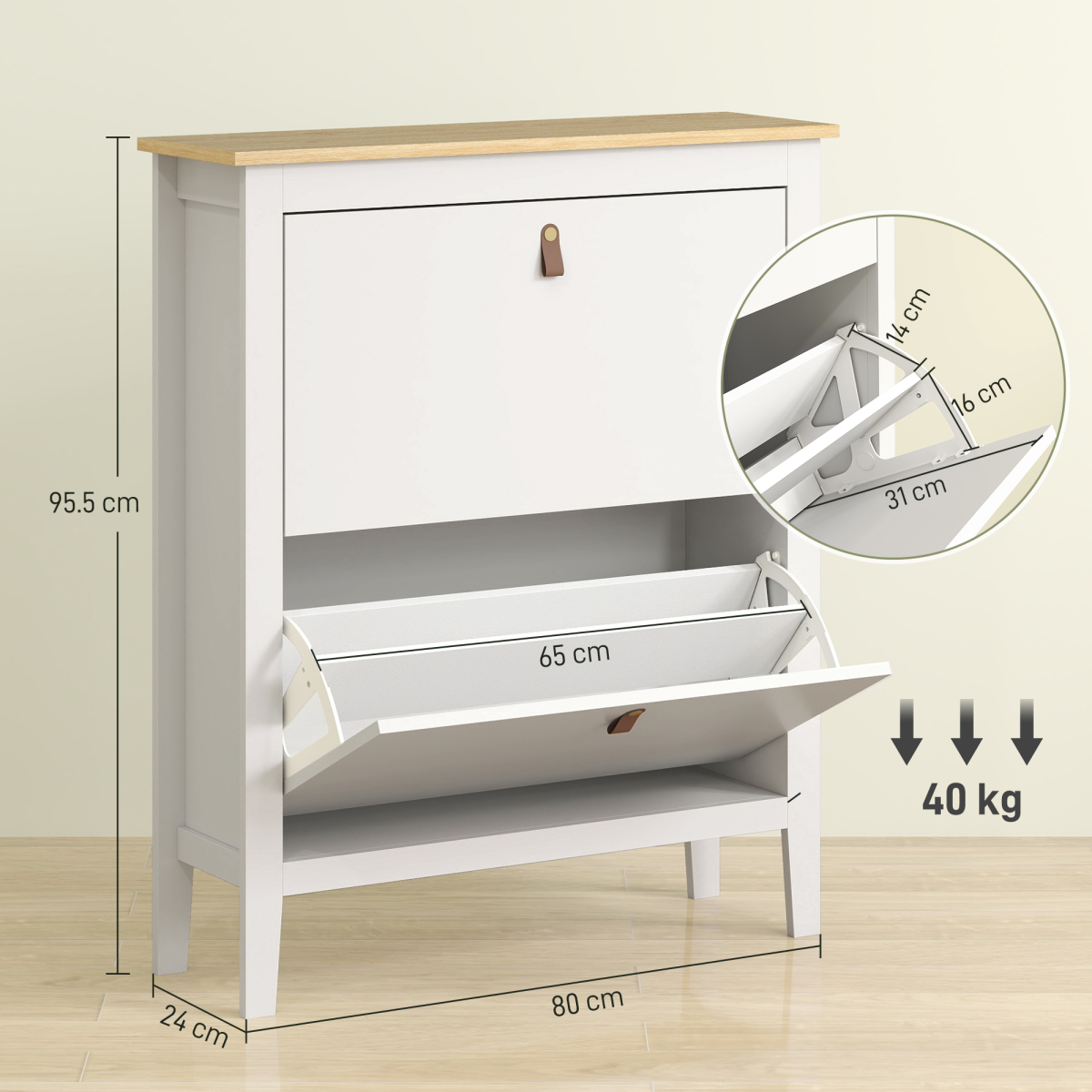 Three drawer shoe cabinet