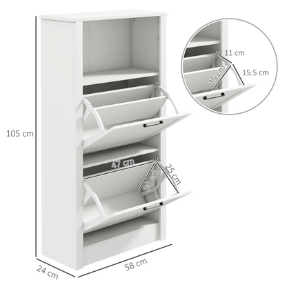 HOMCOM Modern Shoe Cabinet with 2 Flip Drawers and Adjustable Shelves, White