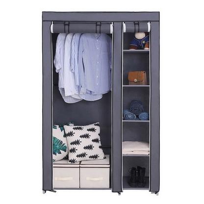 67" Portable Clothes Closet Wardrobe with Non-woven Fabric and Hanging Rod Quick and Easy to Assemble Gray
