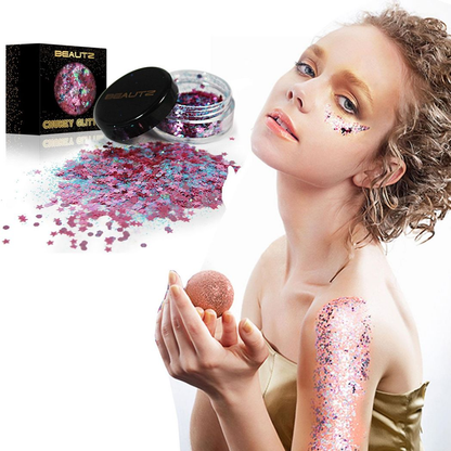 Beautz Chunky Glitter Available in 5 Varieties 10ml pot with 5g of Cosmetic Glit[Fairy]