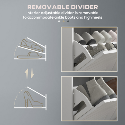 HOMCOM Shoe Bench with 2 Flip Drawers, Cushion, 8 Pairs for Entryway White