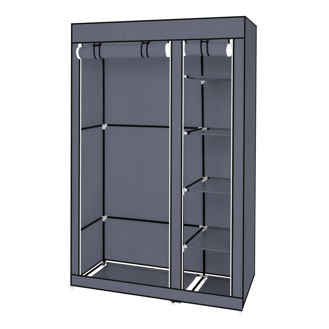 67" Portable Clothes Closet Wardrobe with Non-woven Fabric and Hanging Rod Quick and Easy to Assemble Gray